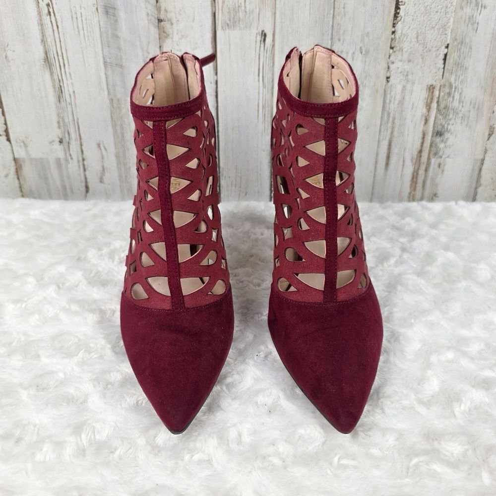 Nine West Tempo Laser Cut Geometric Bootie Maroon Red Size 9 - Picture 9 of 9